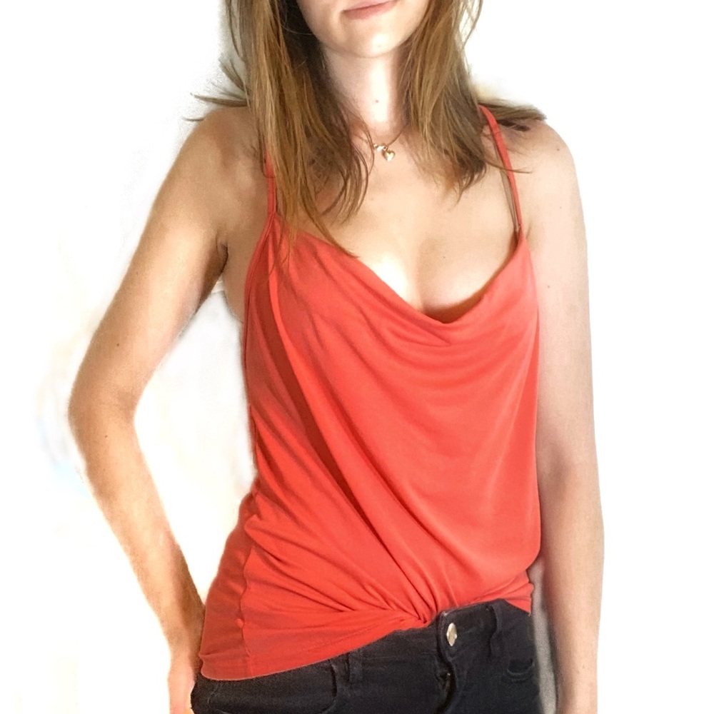 LULU’S NWT spaghetti strap cross straps v neck tank top orange pink size medium